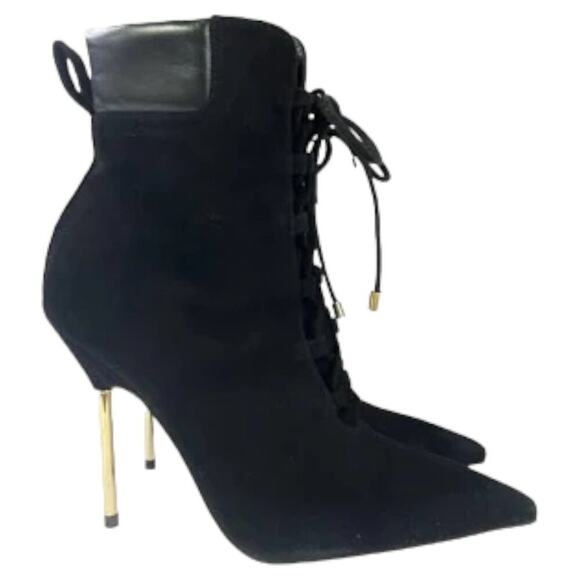 Good American Scandal Lace Up High Heel Booties Black Size 8 NWT $275 MSRP - Picture 1 of 8